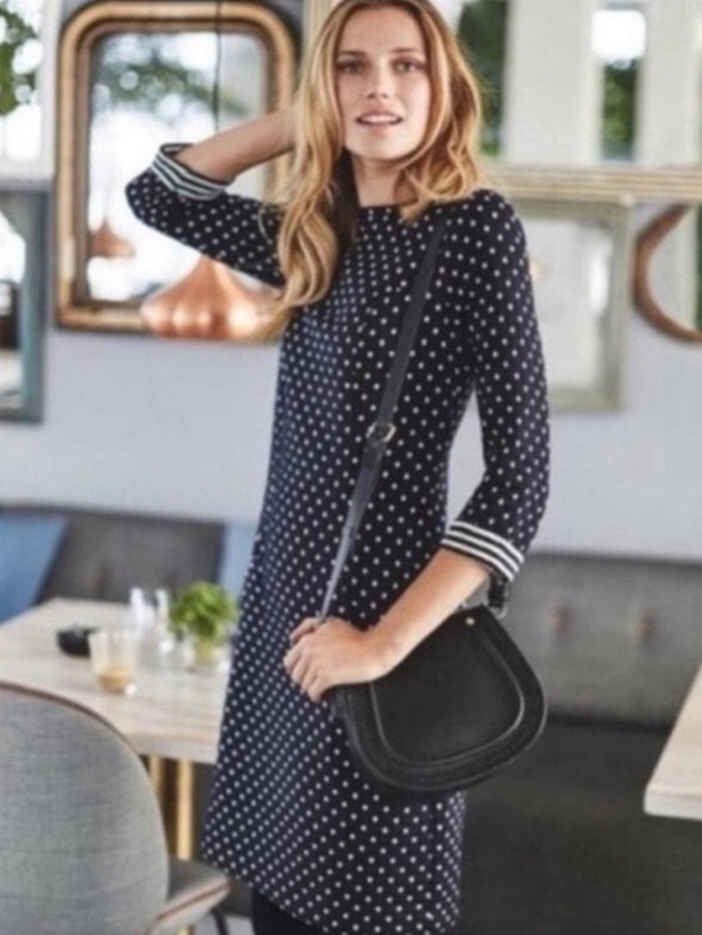 Boden Women’s Quilted Black & White Dotty Shift Dress Size 8 Polka Dots